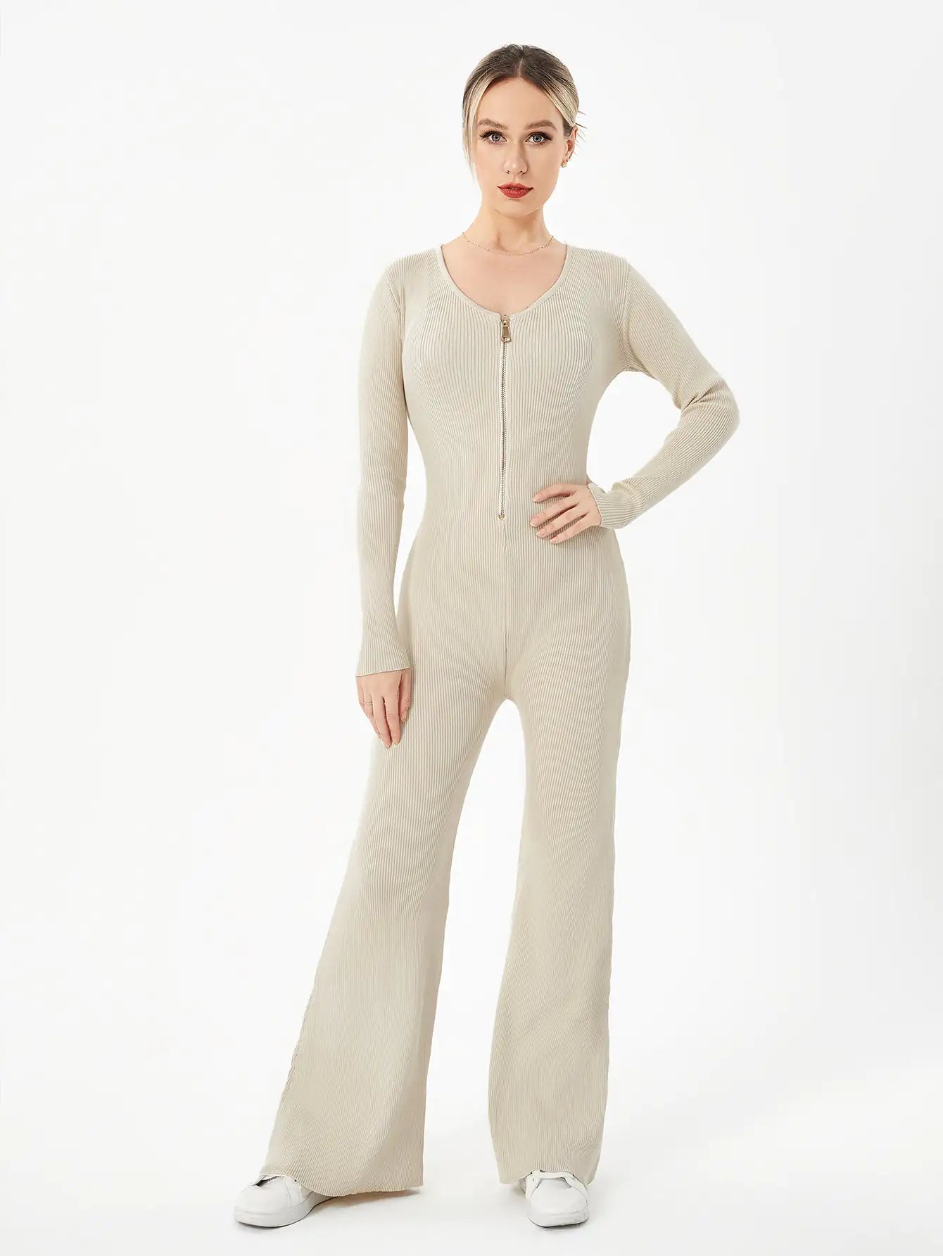 Avie zippered Round Neck Flared body suit